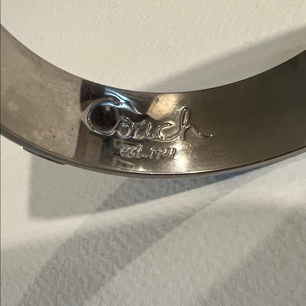 Coach Black Enamel Silver-Tone Wide Bangle Bracelet - Picture 3 of 3